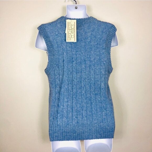 Vintage 80s Westchester Classics Mens M Sweater Vest Blue Sleeveless Cable Knit - Picture 7 of 7